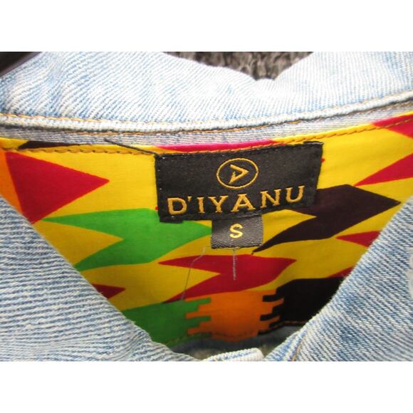 D'Iyanu Women's Small African Traditional Print Distressed Denim Jacket - Picture 2 of 15